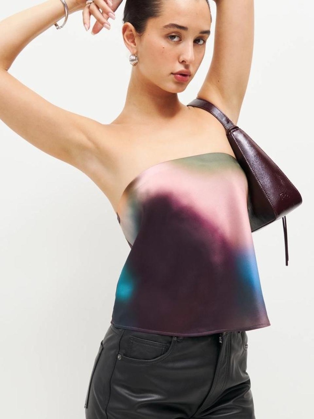 Reformation Strapless Tie Dye Satin Top